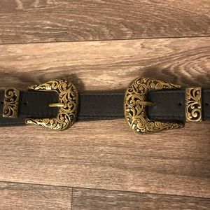 Black and gold double buckle western belt